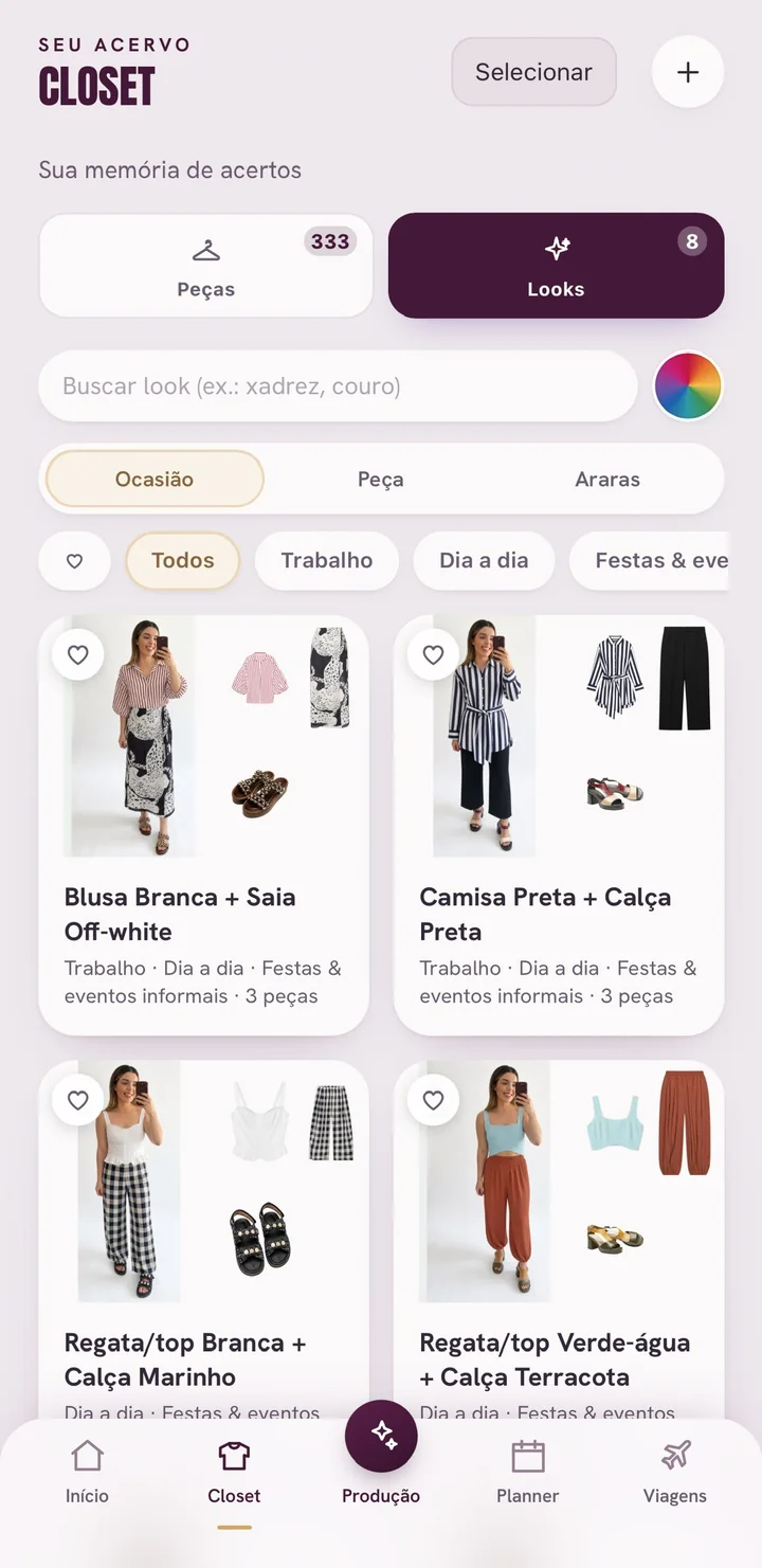 Tela Looks do app Ateliê Closet