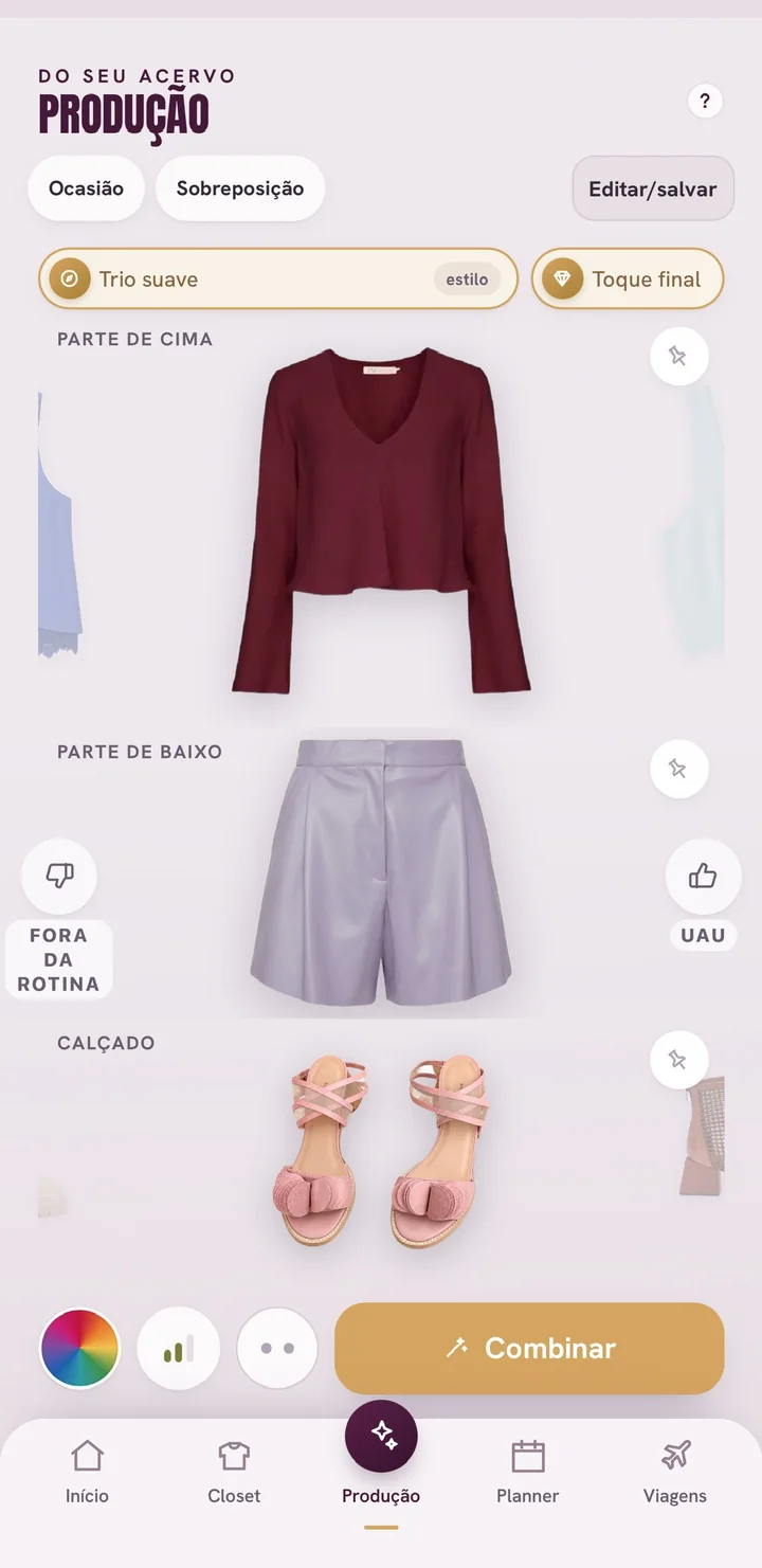 Tela Produção do app Ateliê Closet